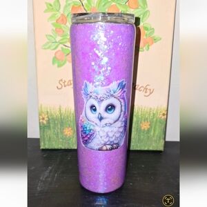 Purple Glitter Owl Tumbler